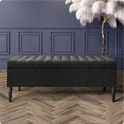 Luxury Black Velvet Storage Ottoman Bench with Legs, Shoe & Entryway Seat