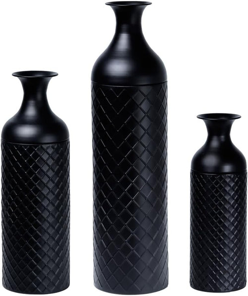 Tall Black Metal Floor Vases Set of 3 Modern Standing Home Decor