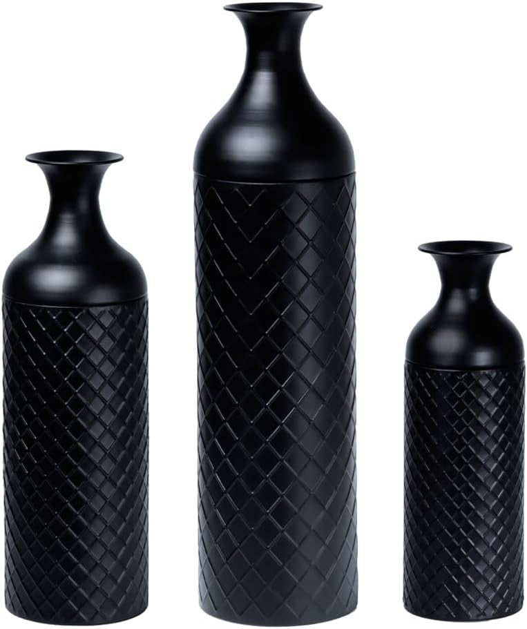Tall Black Metal Floor Vases Set of 3 Modern Standing Home Decor