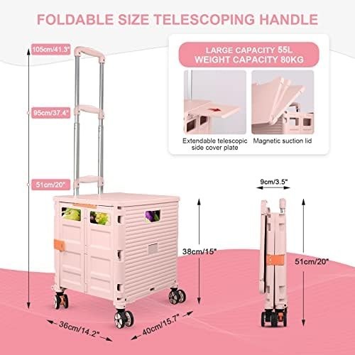Heavy Duty Folding Shopping Cart 55kg Trolley 360° Wheels Foldable Pink