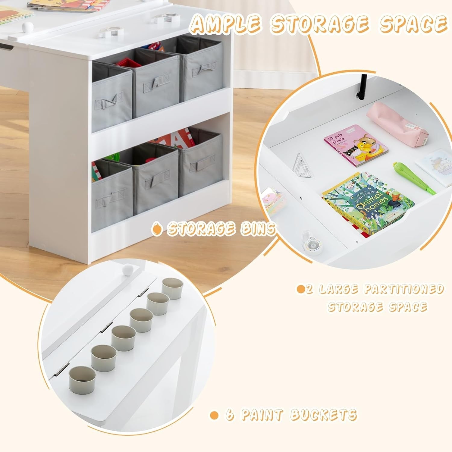 Kids Art Table & Chair Set with Lift-Top, Storage Boxes & Paper Roll