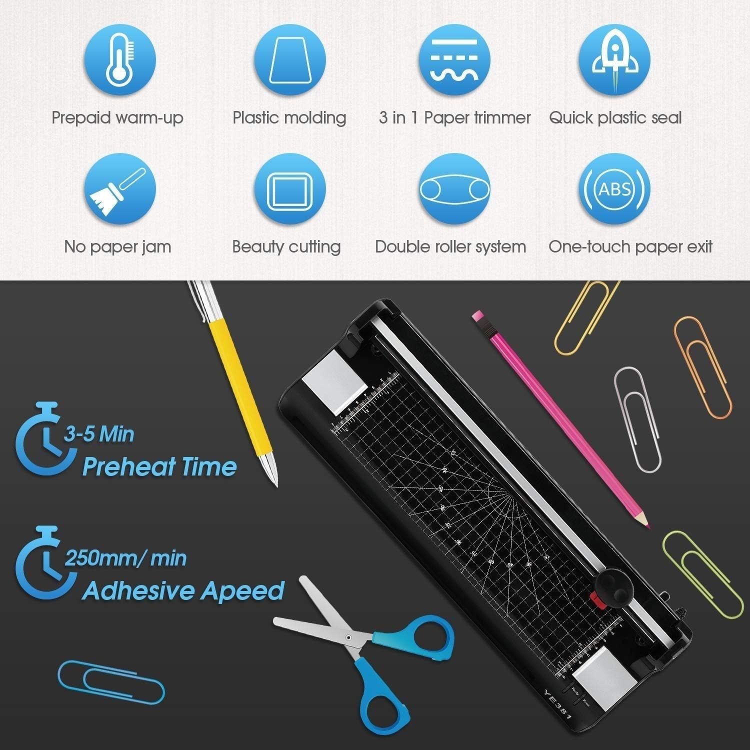 A3 Laminator 5-in-1 Hot Cold Fast Warm-Up Anti-Jam + Trimmer Set