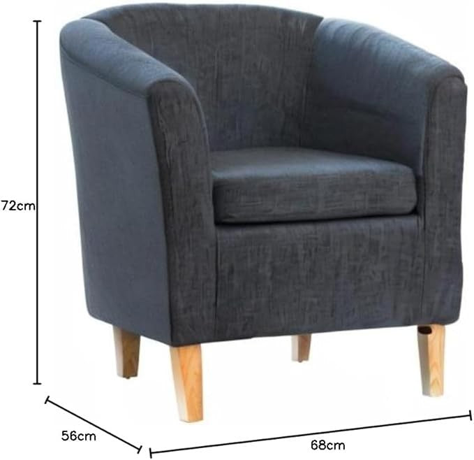 Black Hessian Fabric Tub Chair 68cm Wide Pine Legs Armchair