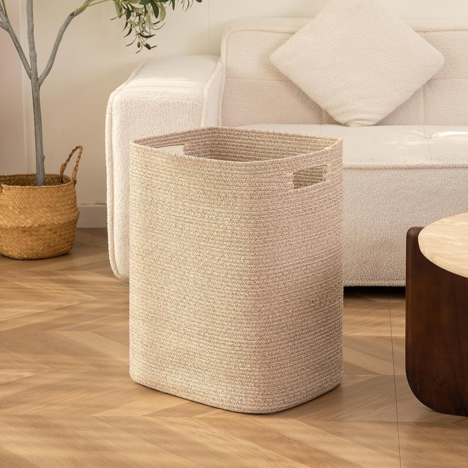 Large Woven Laundry Basket with Handles 16x13x22in Cotton Storage Hamper
