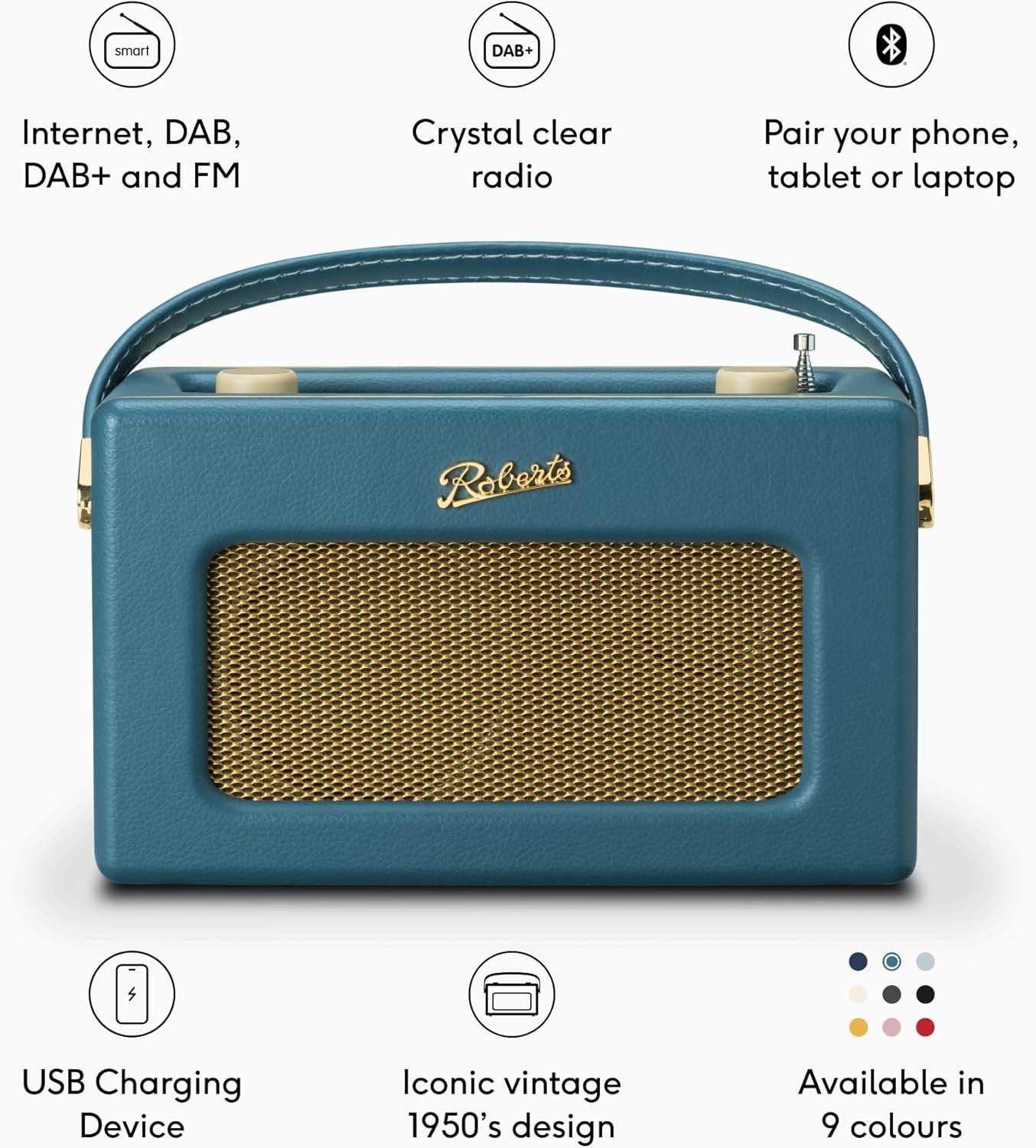 Portable FM/DAB/DAB+ Internet Radio with Bluetooth & Wi-Fi Teal Blue