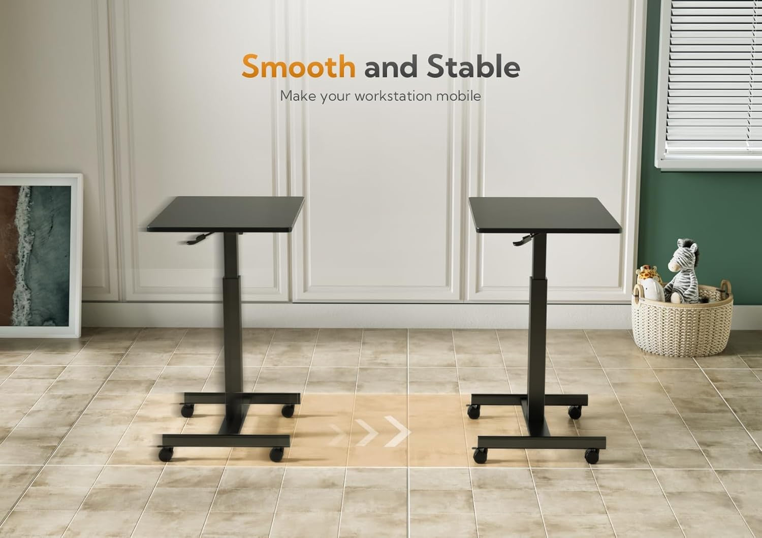 Mobile Standing Desk Height Adjustable Laptop Table Rolling Office Desk 65x48cm