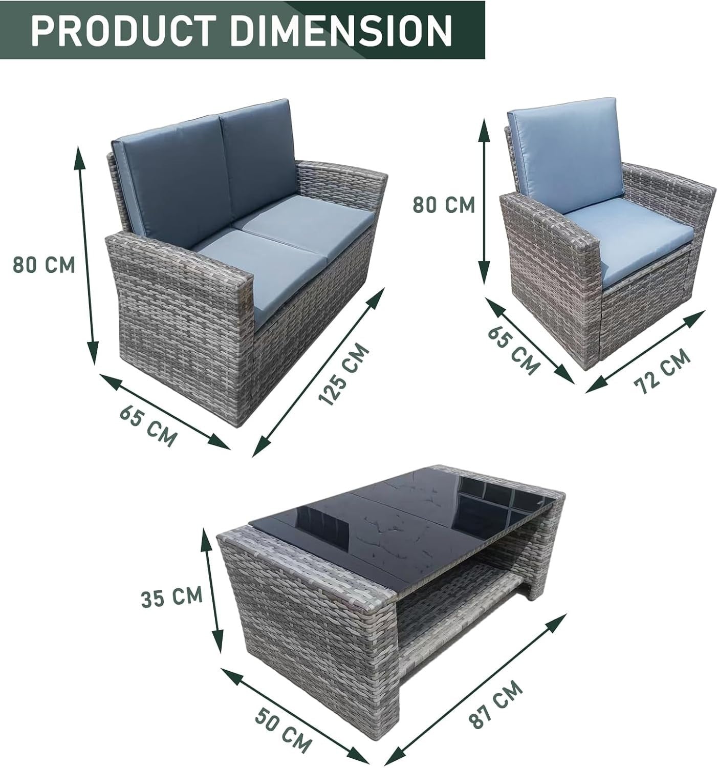 4-Piece Rattan Garden Furniture Set Outdoor Sofa Chairs with Table