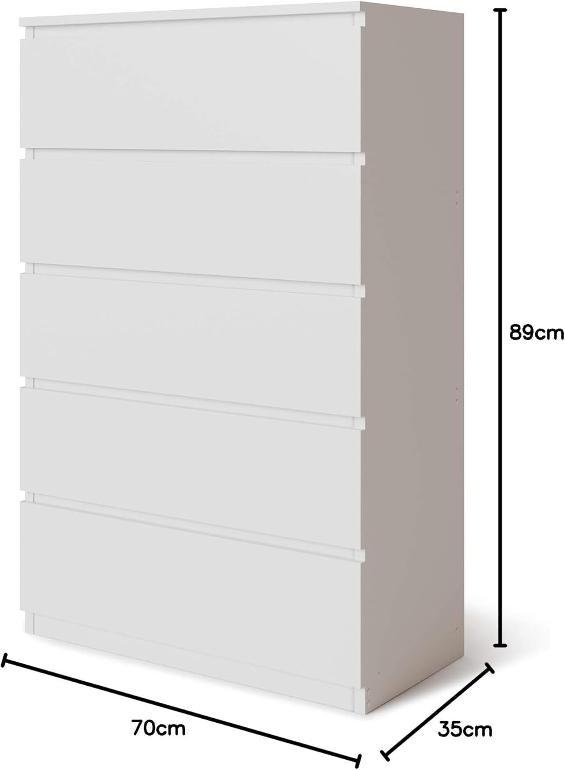 Modern 5 Drawer White Chest Bedroom Storage Cabinet Handle-Free Design