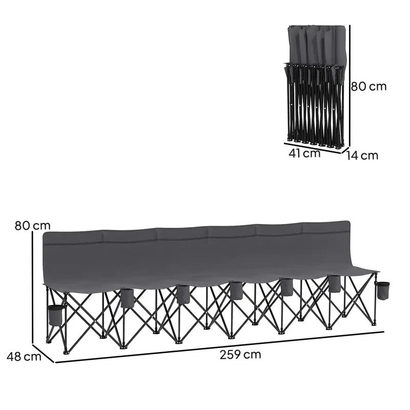 6 Seater Folding Sports Bench Outdoor Team Spectator Portable Charcoal Grey