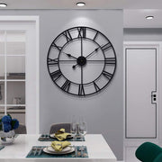 40cm Large Roman Numeral Wall Clock Black Metal Silent Quartz Modern Decor