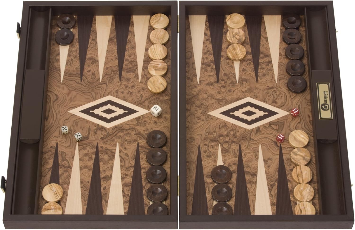 Walnut Burl Backgammon Set Luxury Wooden Foldable Board 19” Premium