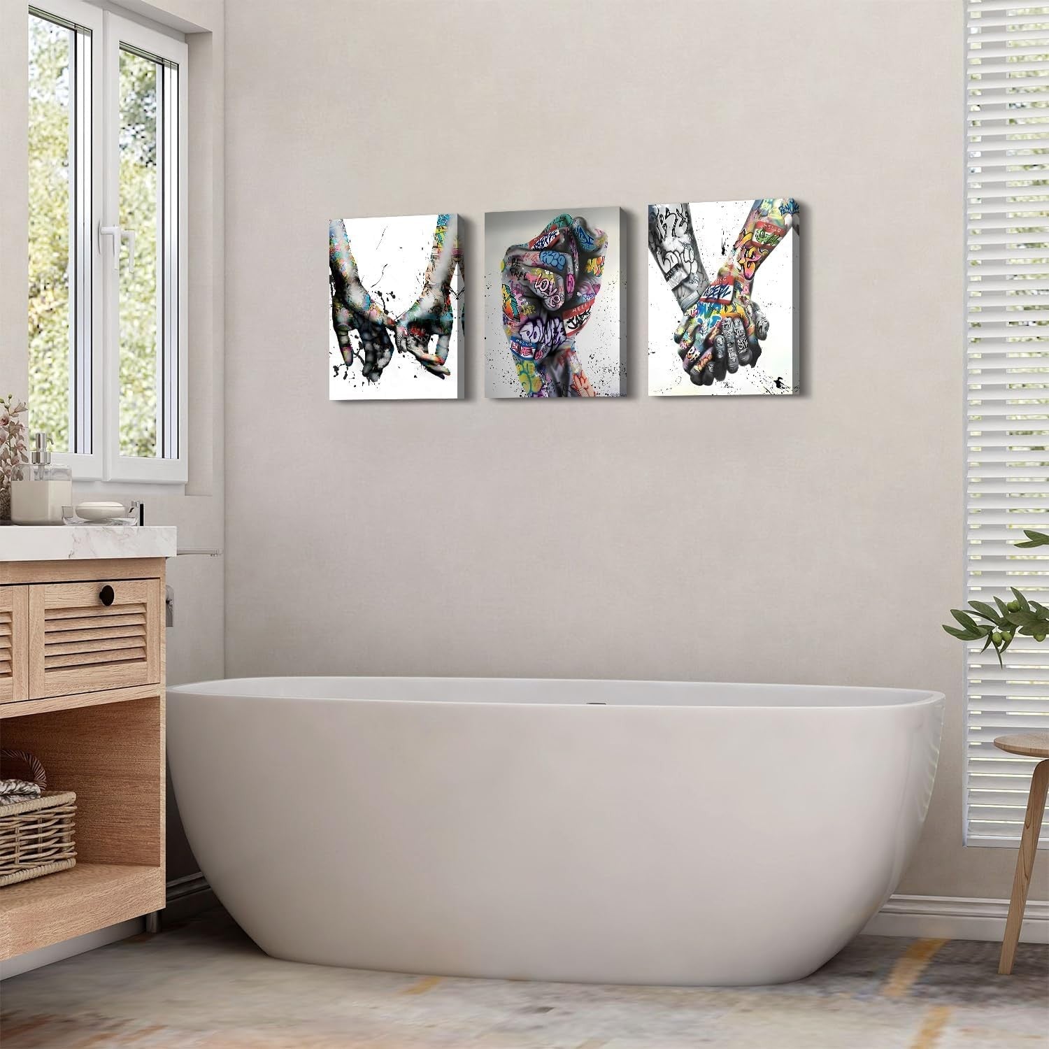 3Pcs Graffiti Love Hands Canvas Wall Art 12x16