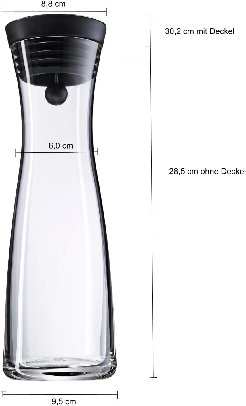 1L Glass Water Decanter with Stainless Steel Close-Up Lid – Slim 29cm Carafe