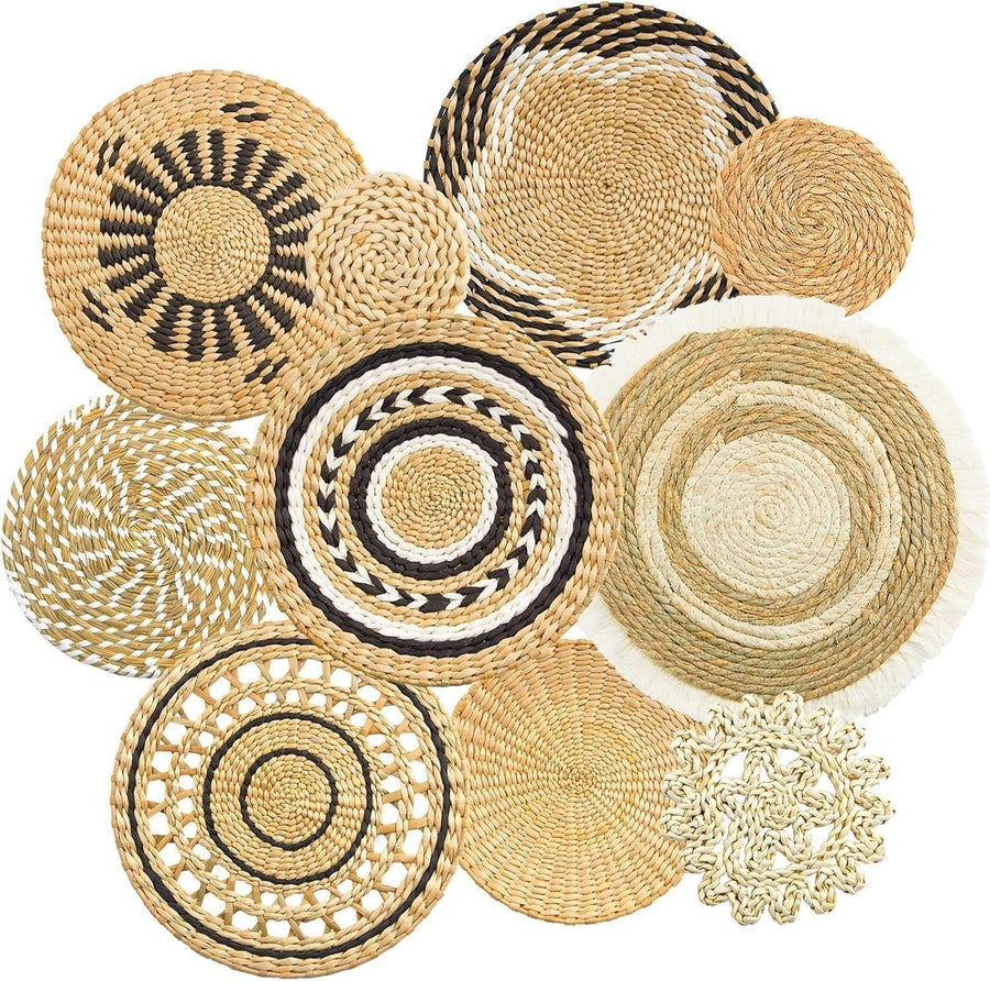 8-Pc Boho Wall Basket Decor Handmade Rattan Woven Rustic Set