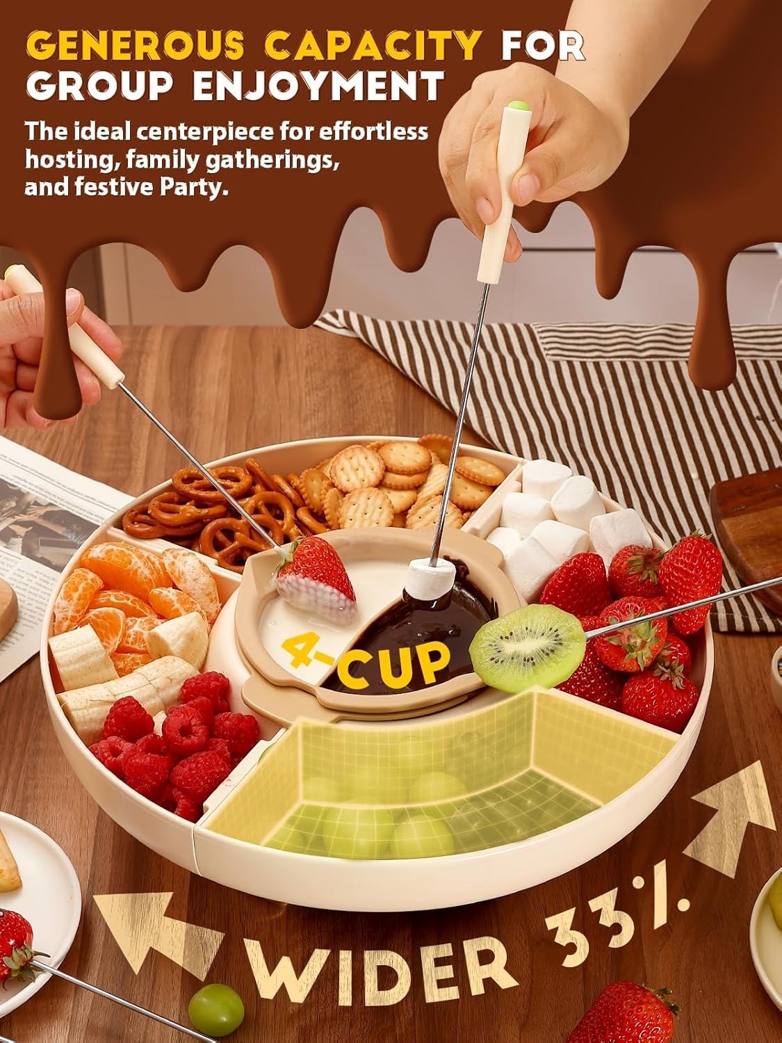 Electric Chocolate Fondue Pot Set 950ml 4 Cup Cheese Warmer 5 Forks