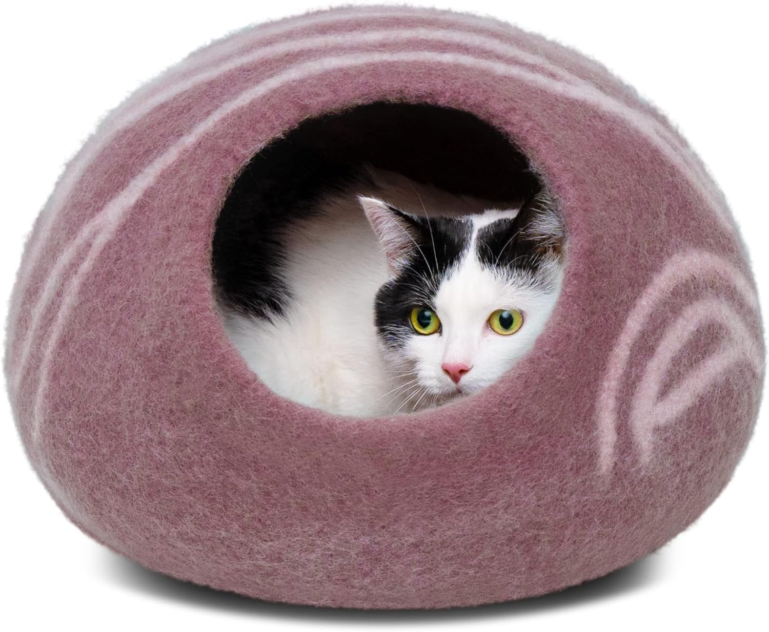 Large Felt Cat Cave Bed Handmade Merino Wool Indoor Cat House Rose