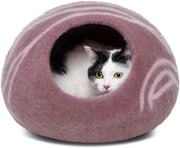 Large Felt Cat Cave Bed Handmade Merino Wool Indoor Cat House Rose