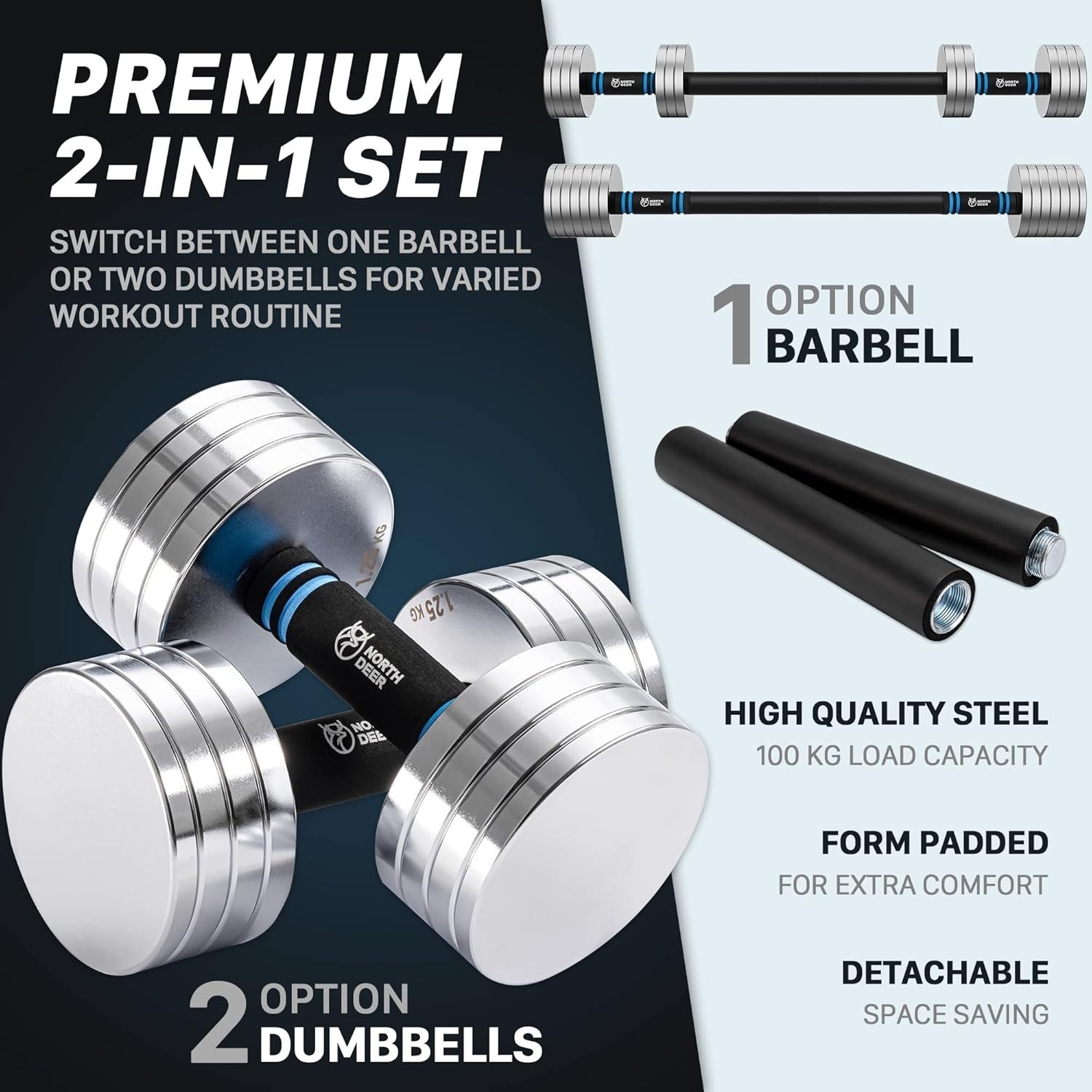 10KG Adjustable Dumbbell Barbell Set Pair Compact Steel Home Gym Weights