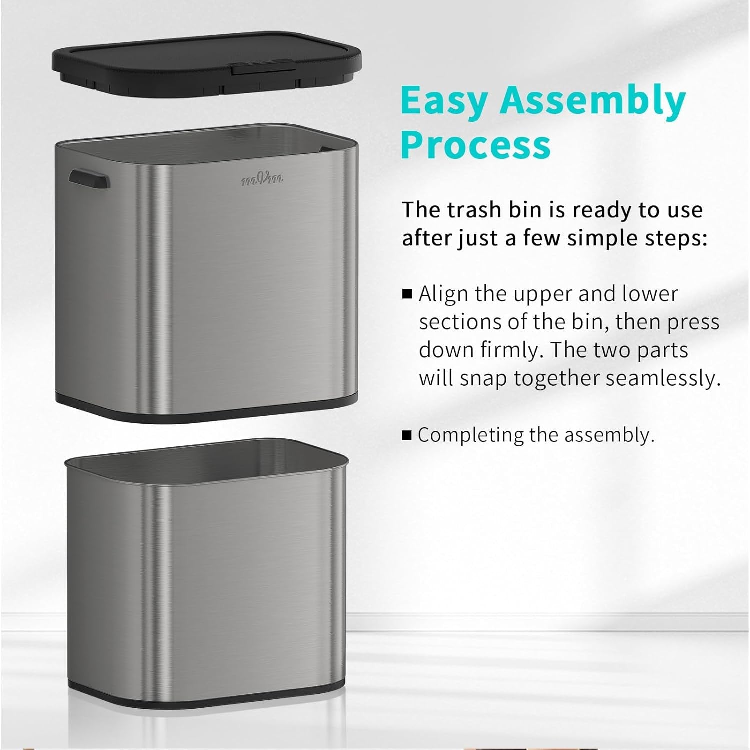 60L Kitchen Trash Bin Gray Stainless Steel Soft-Close Rubbish Can