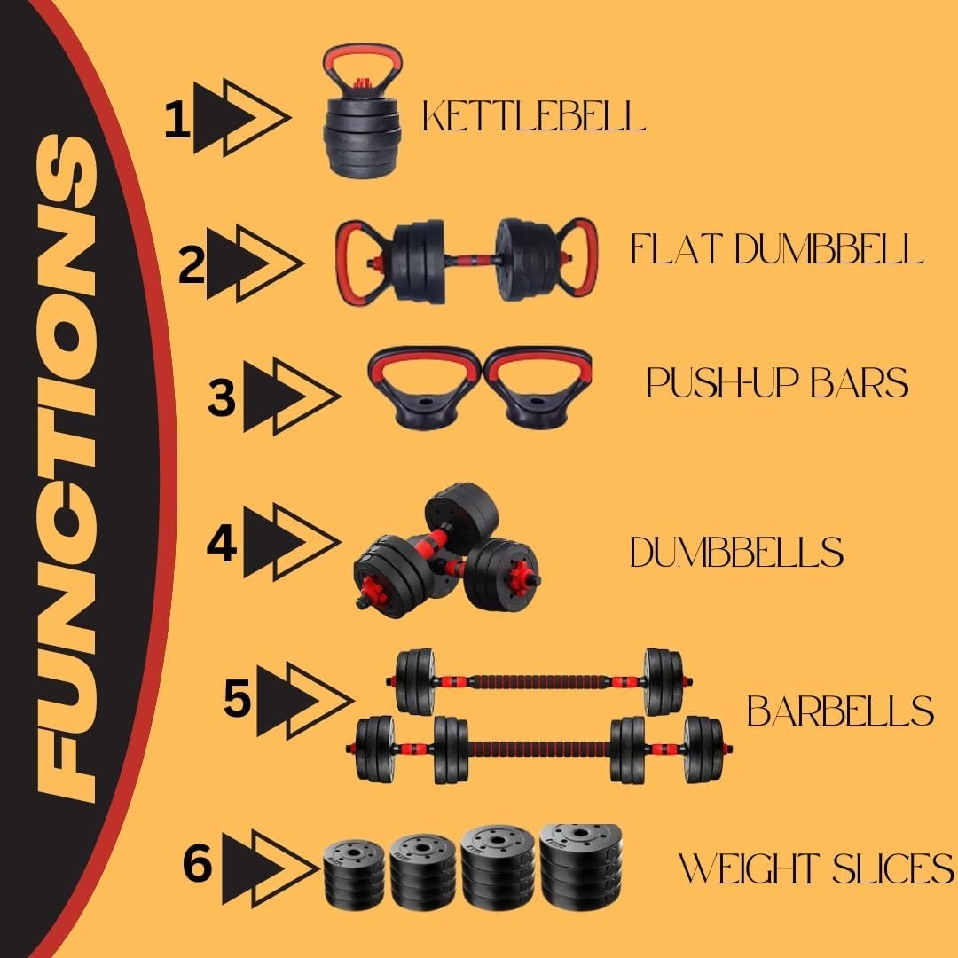 30kg Adjustable Dumbbells 6-in-1 Barbell Kettlebell Push Up Home Gym