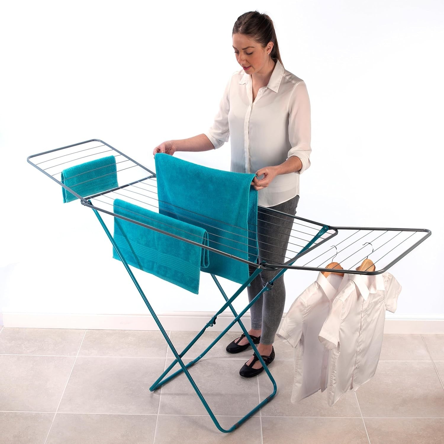 18m Folding Clothes Airer Drying Rack Winged Freestanding Indoor Laundry