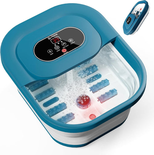 Electric Foot Bath Massager w/ Bubbles Heat Rollers Timer Foldable