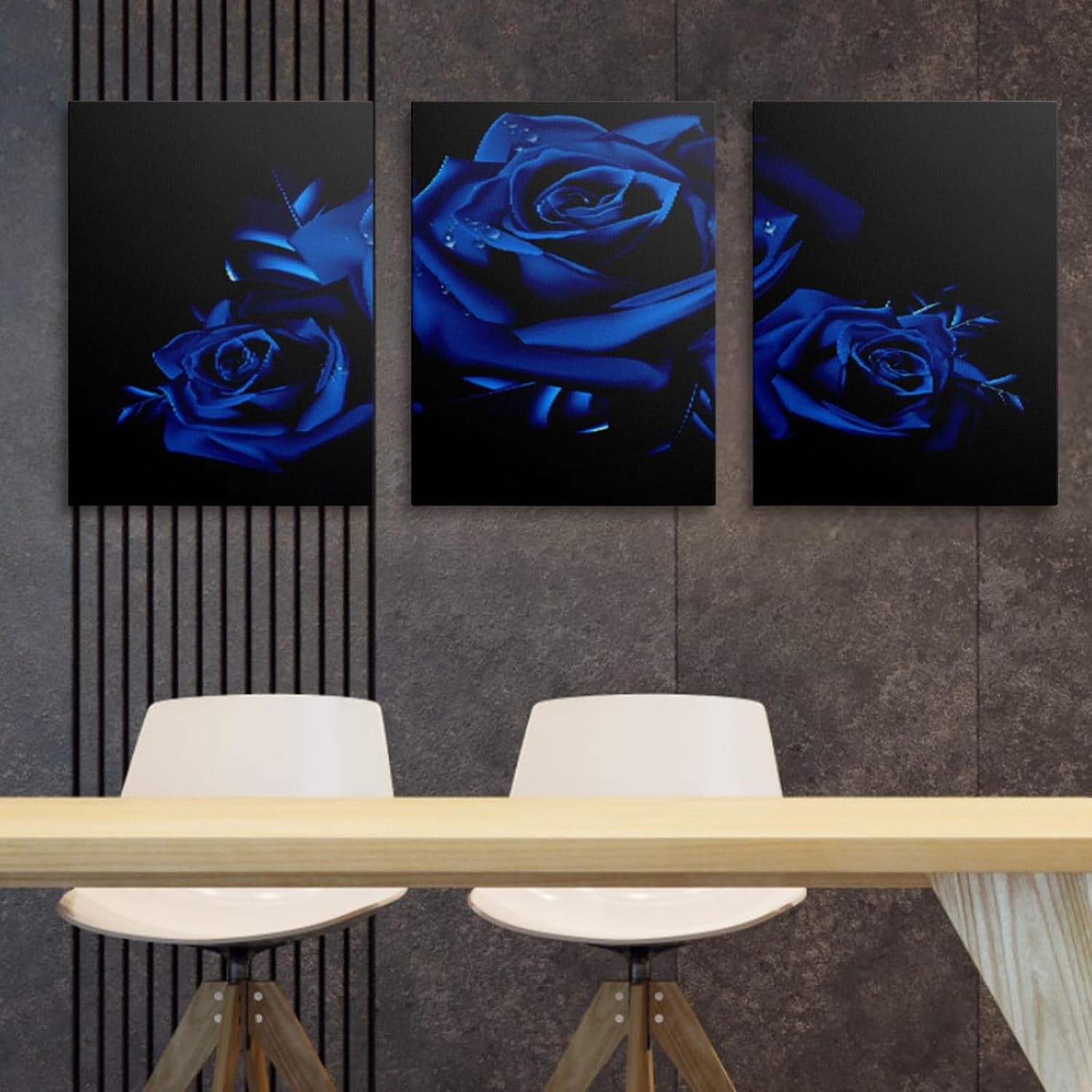 Framed Blue Rose Canvas Wall Art Set of 3 16x12 Modern Decor
