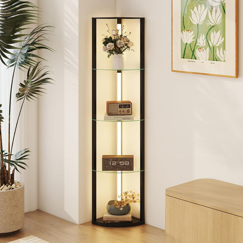 LED Floor Lamp with Shelves Dimmable Corner Standing Light Storage Unit