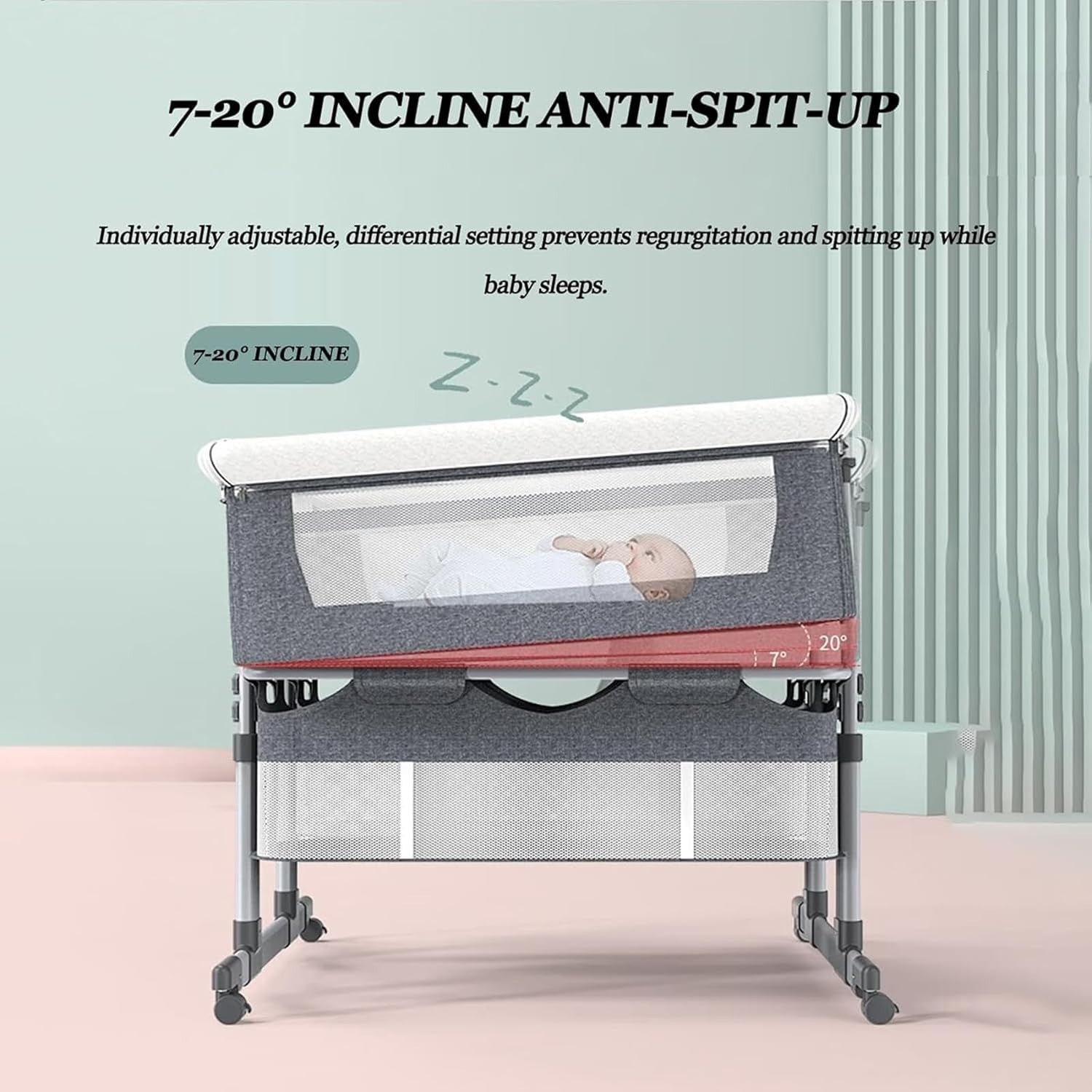 Twin Baby Crib Bassinet Adjustable Bedside Cot with Storage & Mattress Grey