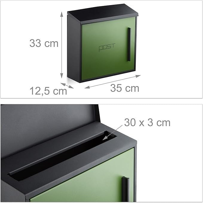 Wall Mounted Steel Letterbox Lockable DIN A4 Slot Modern Weatherproof Postbox