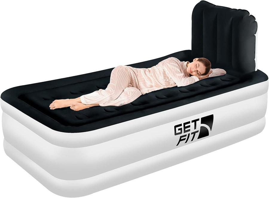 Single Air Mattress with Electric Pump & Headboard – 99x196cm Inflatable