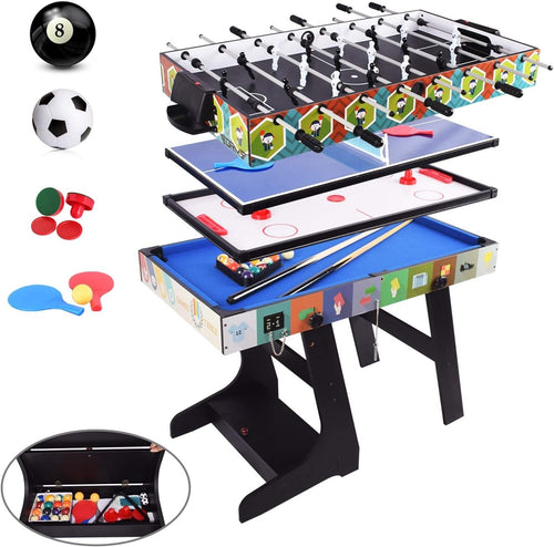 4FT 4 in 1 Multi Game Table Folding Pool Foosball Hockey Tennis