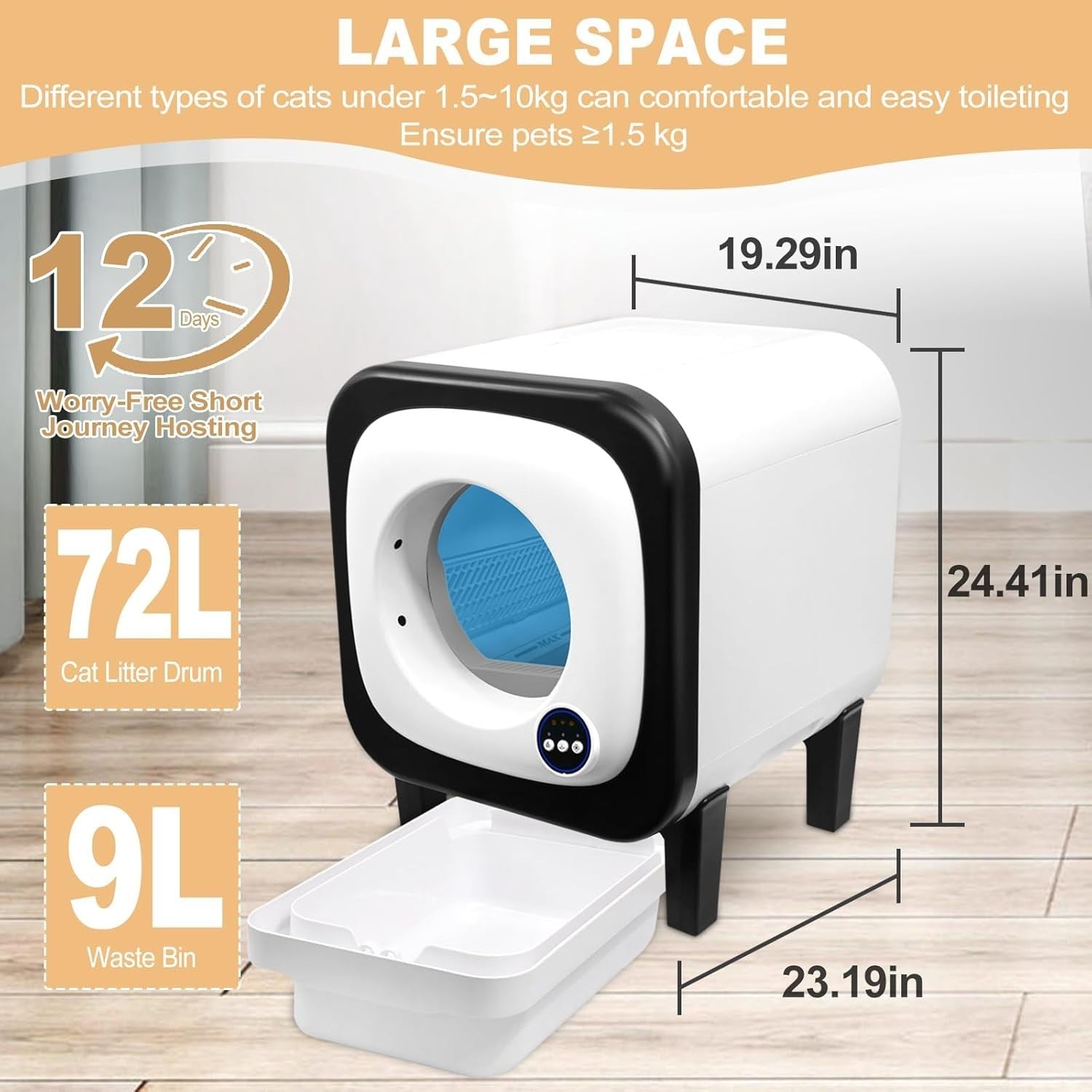 Self Cleaning Cat Litter Tray 72L Automatic Smart Litter Box APP Control