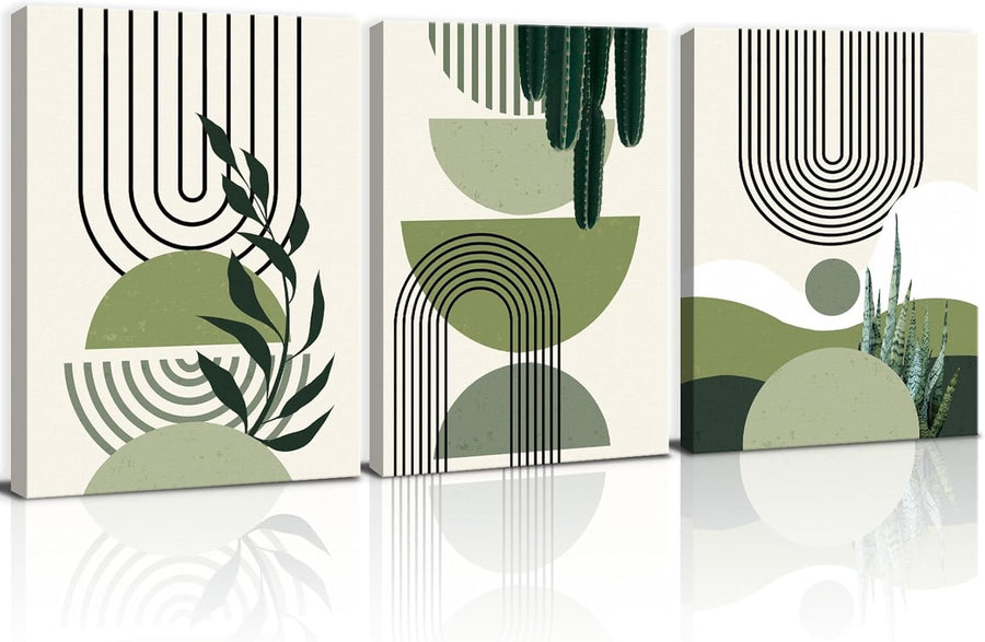 Sage Green Wall Art Set of 3 Framed Boho 12x16in