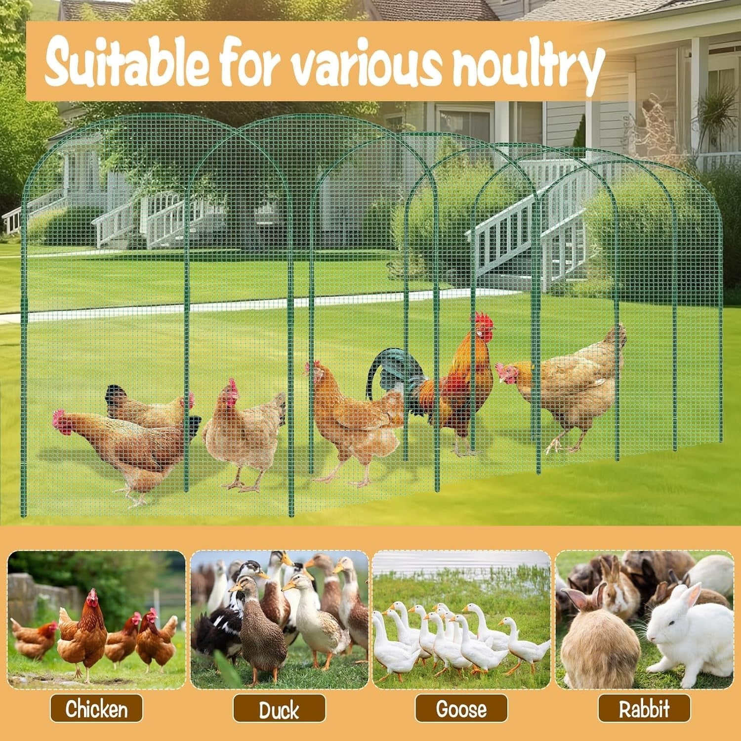 2.8x19.6FT Portable Chicken Tunnel Run Garden Fence Kit
