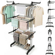 4 Tier Clothes Airer Folding Laundry Drying Rack with Wheels Heavy Duty Indoor
