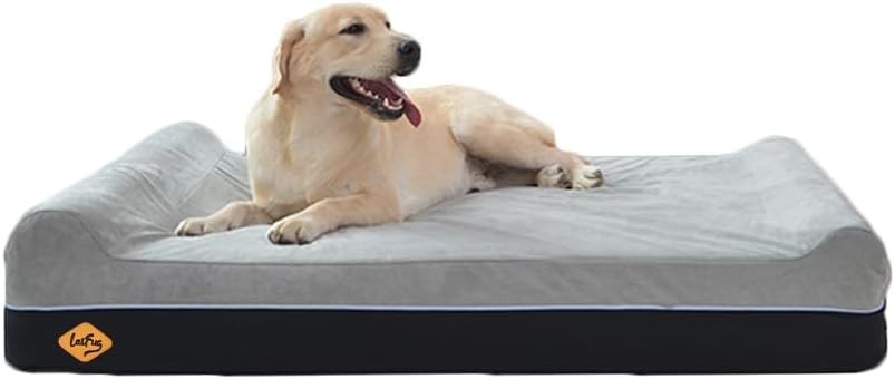 XL Orthopedic Memory Foam Dog Bed 50x36x10in Washable Grey