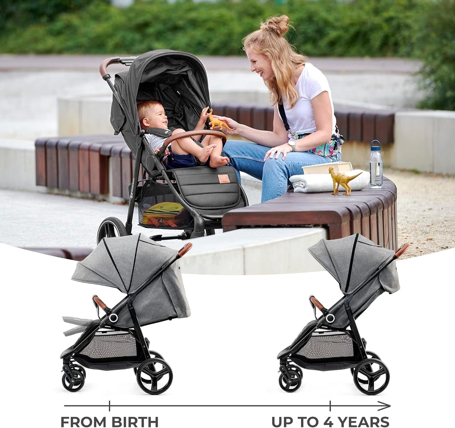 Baby Pushchair Stroller Lie Flat One Hand Fold All Terrain 22kg Grey
