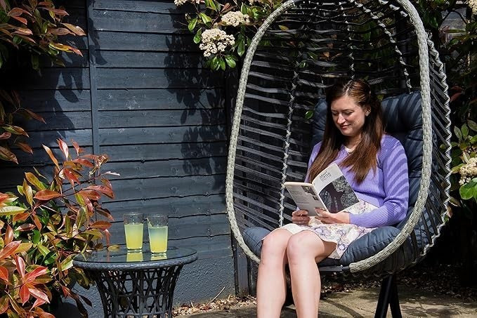 Hanging Rattan Egg Chair with Cushion | Foldable | Indoor Outdoor Garden Seat