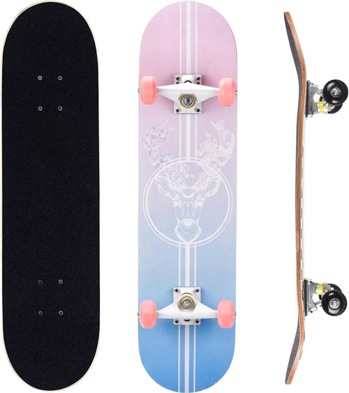 31in Beginner Skateboard Double Kick Maple Deck Pale Pink + T Tool