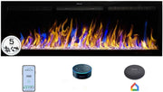152cm Electric Wall-Mount Fireplace with Thermostat, 3 Flame Colors, Alexa