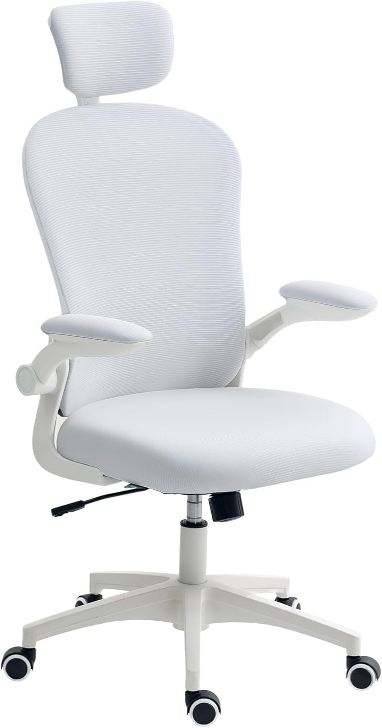 Ergonomic Mesh Office Desk Chair Adjustable Lumbar Headrest Swivel White 120kg L