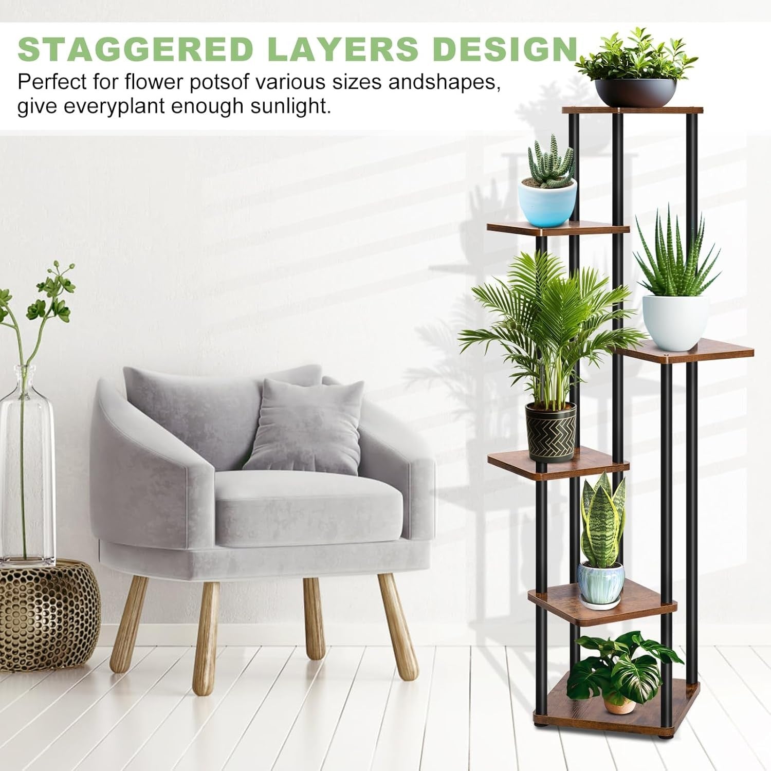 6 Tier Metal Plant Stand Indoor Outdoor Corner Flower Shelf Display Rack