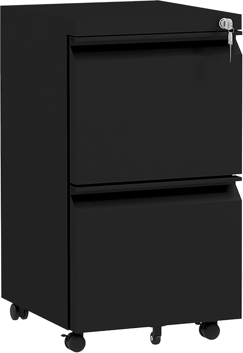 2 Drawer Mobile Filing Cabinet Lockable Steel A4 Letter Office Storage Black