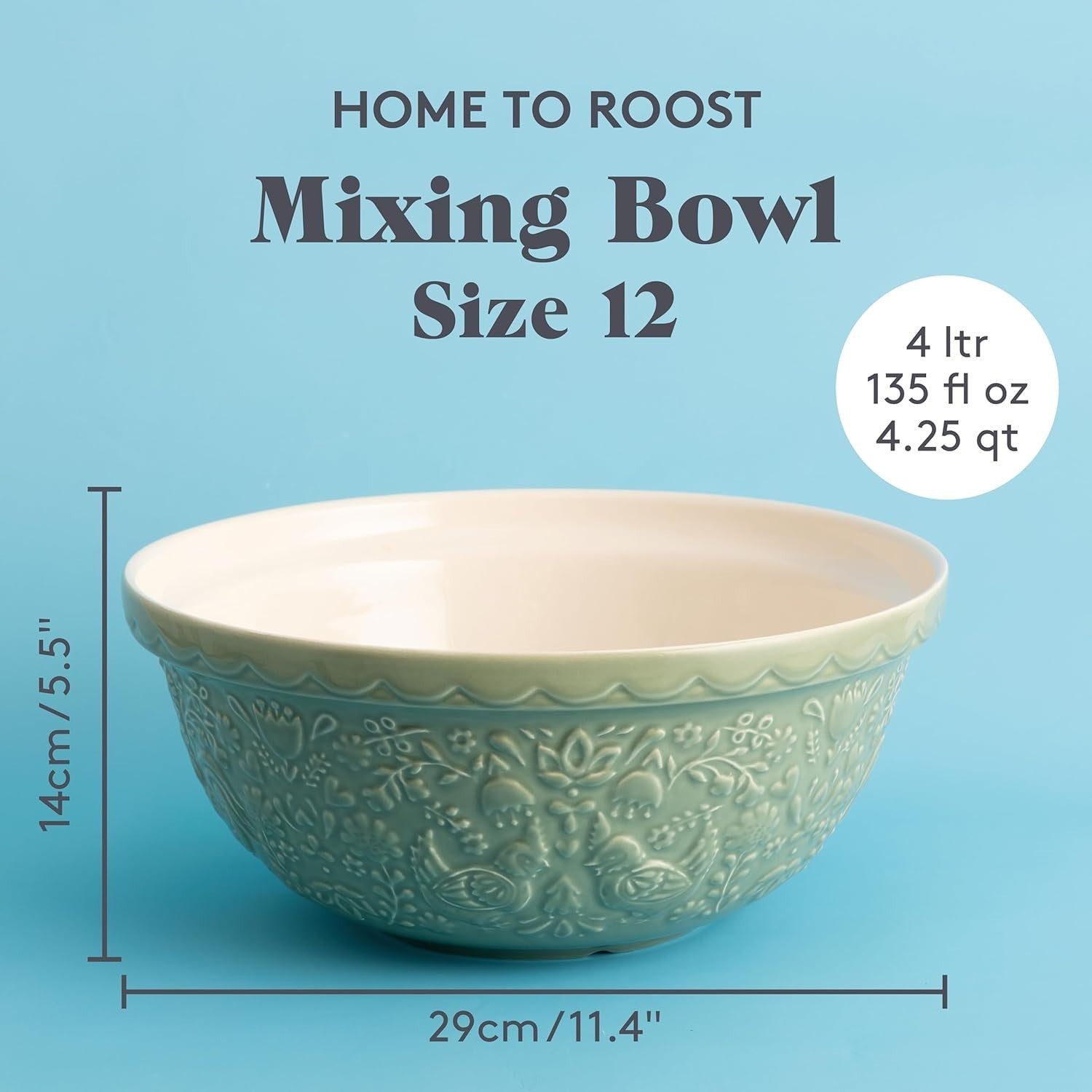 Luxury 4L Ceramic Mixing Bowl 29cm Embossed Farmhouse Design