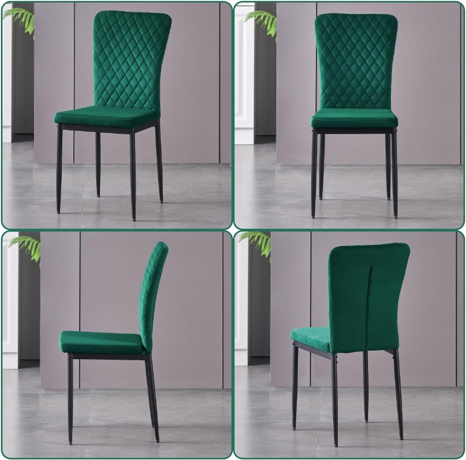 Modern Velvet Green Dining Table Set 6 High Back Chairs Oak Wood 150x80x75cm