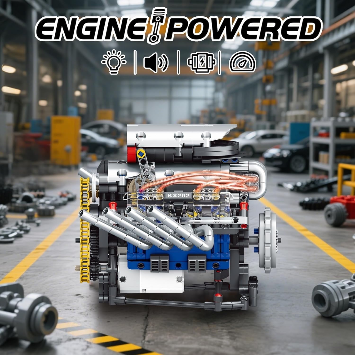 V8 Engine Model Kit 665Pcs Motorised Build Set w/ Lights & App Control