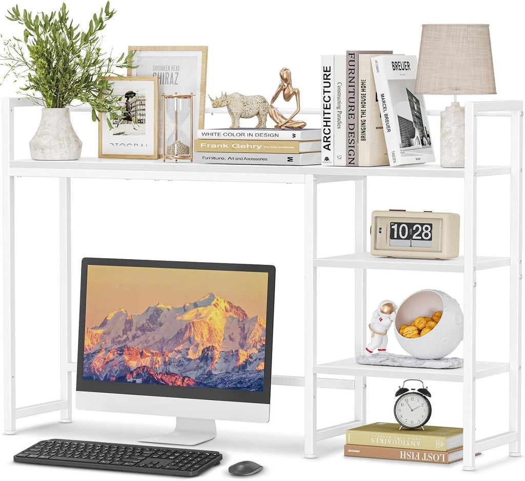 44.9" Desk Hutch Shelf Large Desktop Organizer 3-Tier Monitor Rack Wood Storage