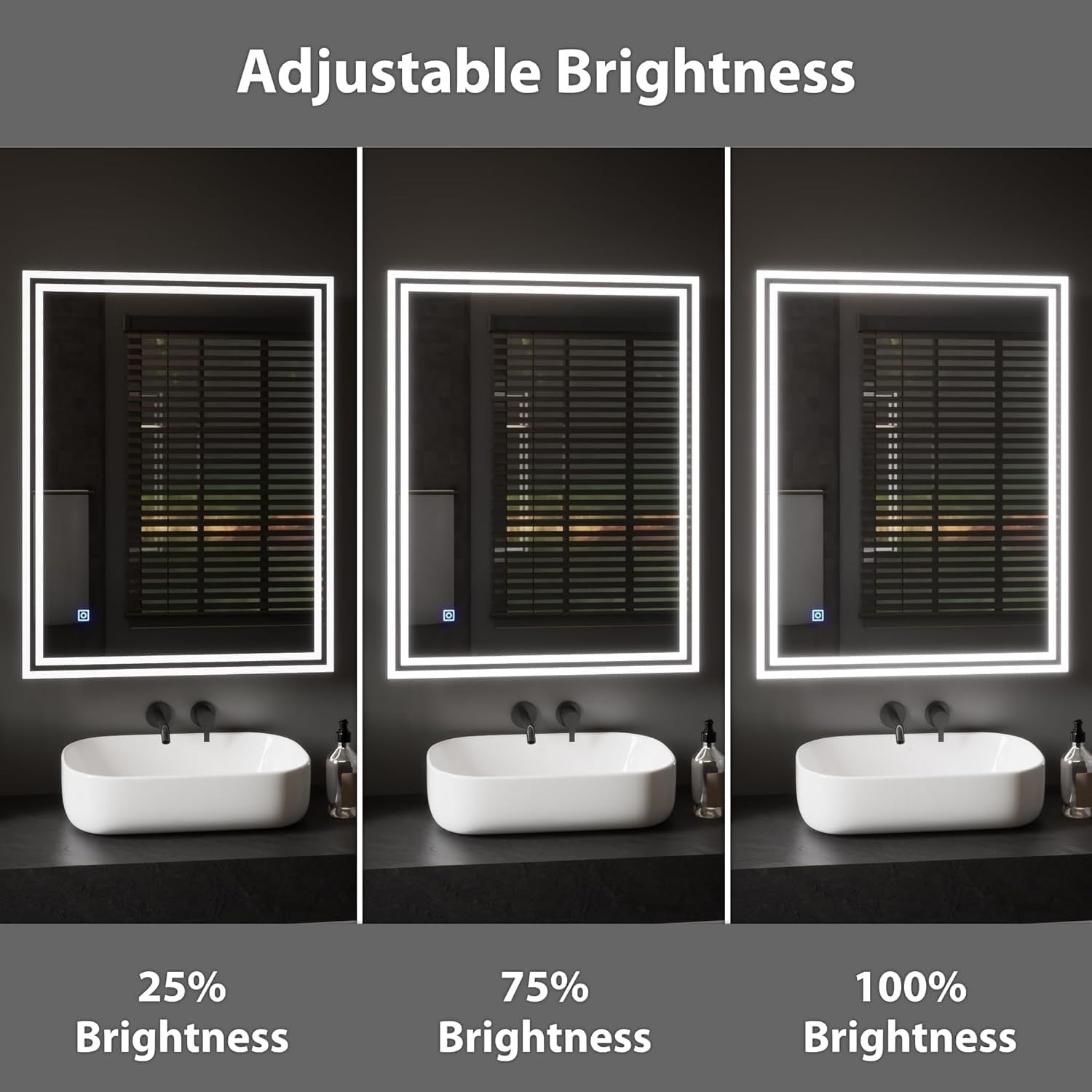 LED Bathroom Mirror 80x60cm Anti-Fog Demister Pad Light Touch Sensor