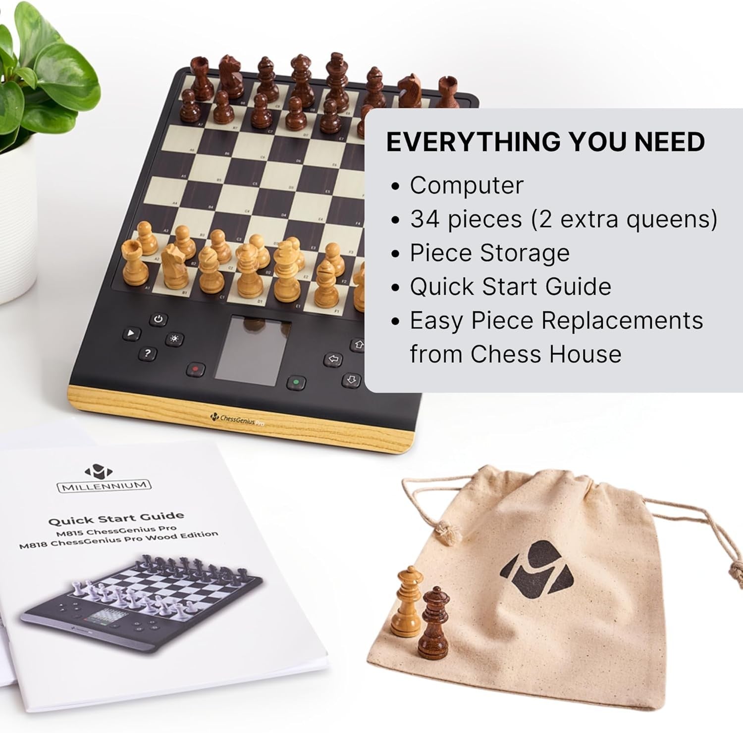 Premium Wooden Electronic Chess Computer – AI Training, LED Display, Portable